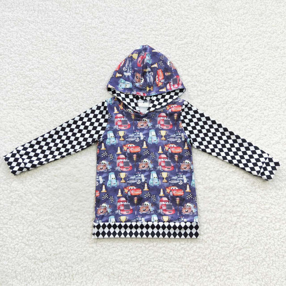 Cartoon Car Plaid Boys Hoodie Top