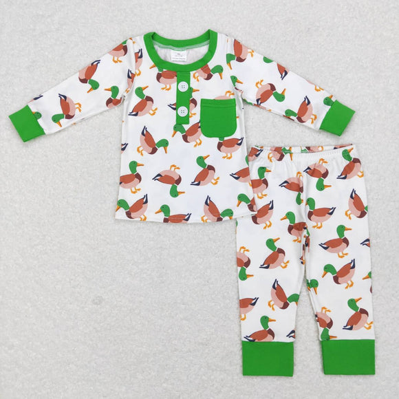 Duck Green White Boys Long Sleeve Pajamas