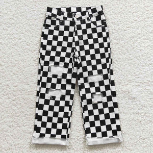 Black White Plaid Boys Jeans Pants