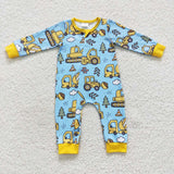 Construction Truck Blue Yellow Boys Fall Romper