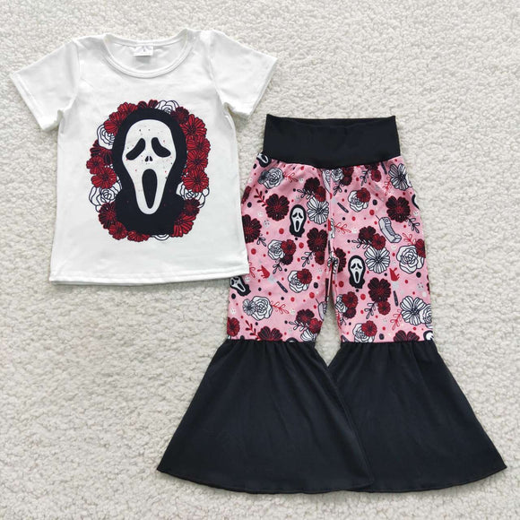 Ghost Floral Black Pink Girls Halloween Outfits