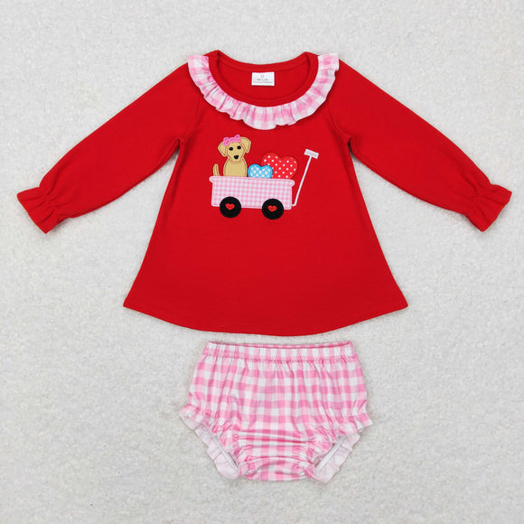 Dog Heart Plaid Pink Red Girls Valentines Bummies Sets