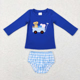 Dog Heart Plaid Blue Boys Valentines Bummies Sets