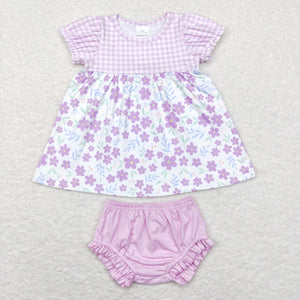 Floral Purple Plaid Girls Bummies Sets