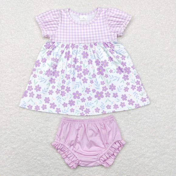 Floral Purple Plaid Girls Bummies Sets