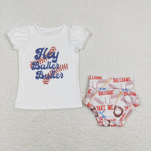 Hey Batter Baseball Girls Bummies Sets