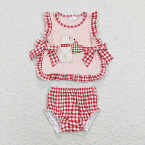 Dog Heart Red Plaid Bows Pink Girls Valentines Bummies Sets