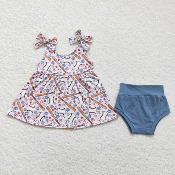 Floral Baseball Pink Blue Girls Bummies Sets