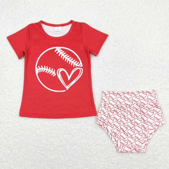 Baseball Red Girls Bummies Sets