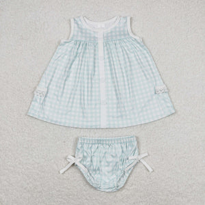 Bluish Plaid Girls Bummies Sets