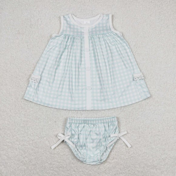 Bluish Plaid Girls Bummies Sets