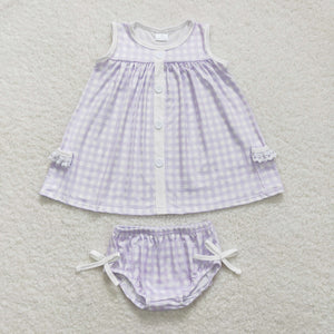 Purple Plaid Girls Bummies Sets