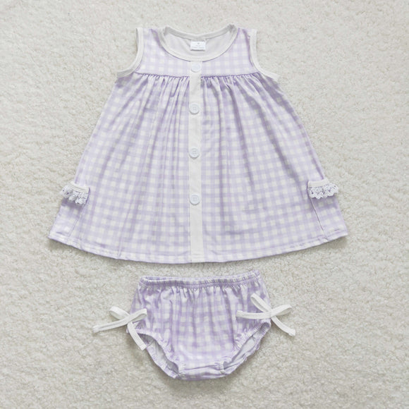 Purple Plaid Girls Bummies Sets