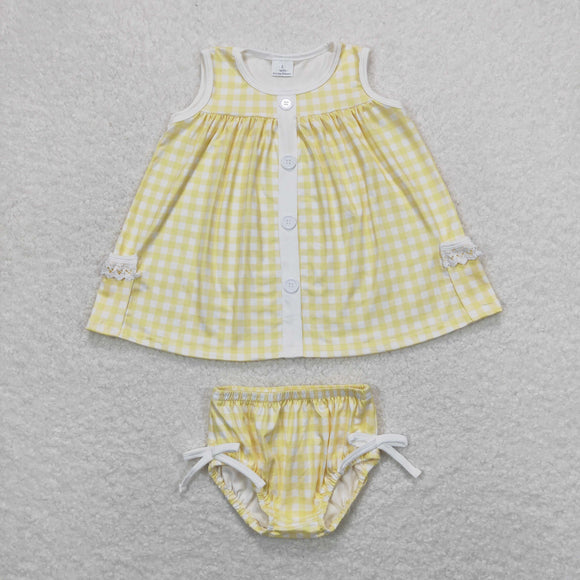 Yellow Plaid Girls Bummies Sets