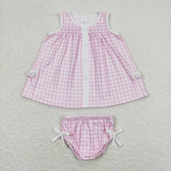 Pink Plaid Girls Bummies Sets