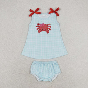 Crab Blue Plaid Girls Bummies Sets