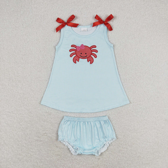 Crab Blue Plaid Girls Bummies Sets