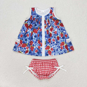 Strawberry Blueberry Red Plaid Girls Bummies Sets