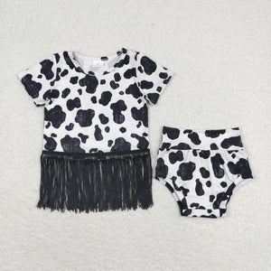 Tassels Cow Print Girls Bummies Sets