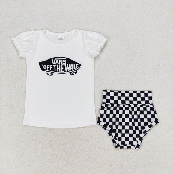 Skateboard Black White Plaid Girls Bummies Sets