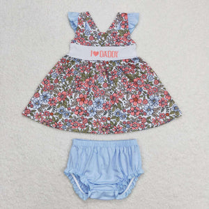 I Love Daddy Blue Ruffles Girls Bummies Sets