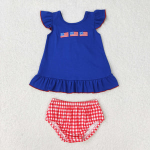 Flag Red Stripe Navy Girls 4th of July Bummies Sets