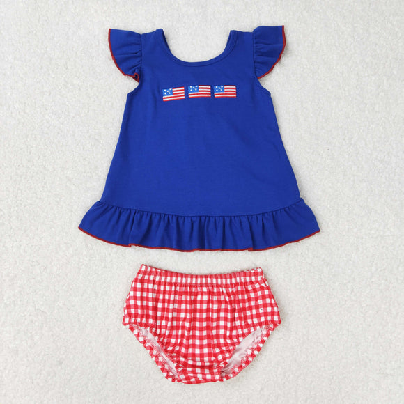 Flag Red Stripe Navy Girls 4th of July Bummies Sets