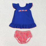 Flag Red Stripe Navy Girls 4th of July Bummies Sets