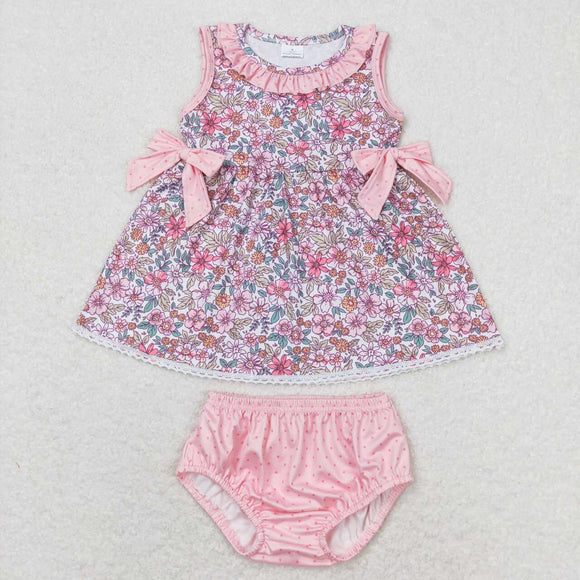 Floral Polka Dots Pink Ruffles Girls Bummies Sets