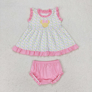 Cartoon Polka Dots Pink Ruffles Girls Bummies Sets