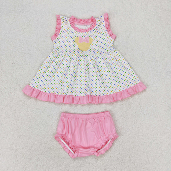 Cartoon Polka Dots Pink Ruffles Girls Bummies Sets