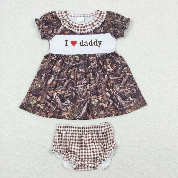 I love daddy Leaves Camo Plaid Girls Bummies Sets