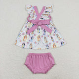 Cartoon Dogs Stars Plaid Girls Bummies Sets