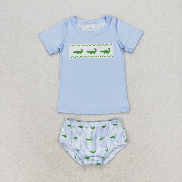 Crocodile Stripe Blue Boys Bummies Sets