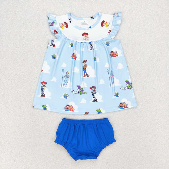 Cartoon Characters Cloud Blue Girls Bummies Sets