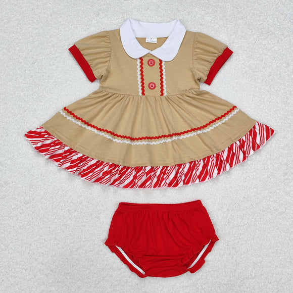 Stripe Red Stripe Ruffles Brown Girls Christmas Bummies Sets