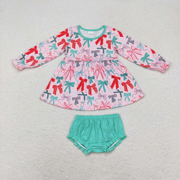 Bow Pattern Pink Girls Bummies Sets