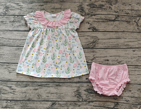 Pre-sale Floral Pink Ruffles White Girls Bummies Sets