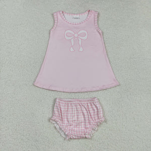 Bow Pattern Pink Plaid Girls Bummies Sets