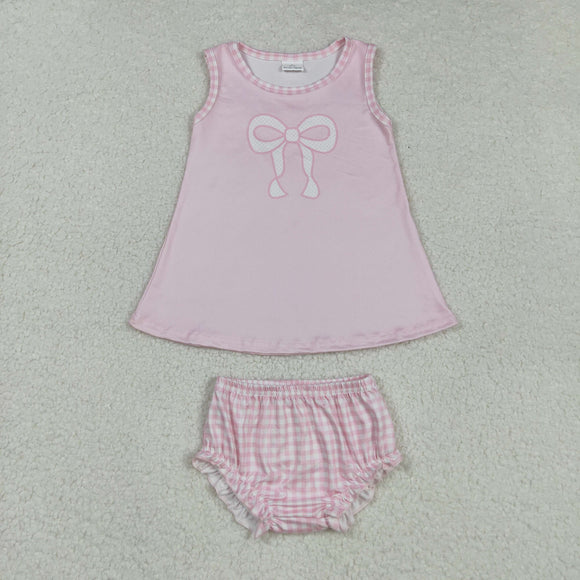 Bow Pattern Pink Plaid Girls Bummies Sets