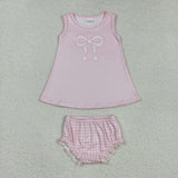 Bow Pattern Pink Plaid Girls Bummies Sets