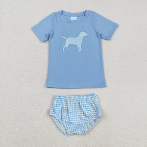 Plaid Dog Blue Boys Bummies Sets
