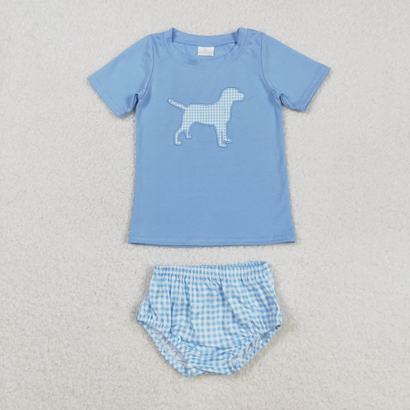 Plaid Dog Blue Boys Bummies Sets