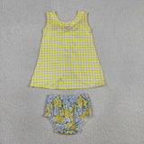 Floral Bow Yellow Plaid Girls Bummies Sets