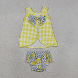 Floral Bow Yellow Plaid Girls Bummies Sets