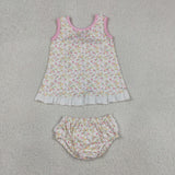 Floral Pink Bow Girls Bummies Sets