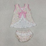 Floral Pink Bow Girls Bummies Sets