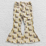 Cactus Rodeo Print Beige Flared Girls Jeans Pants