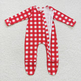 Red White Plaid Girls Christmas Romper