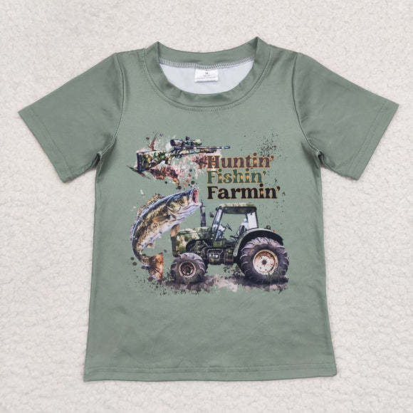 Huntin' Fishin' Farmin' Green Boys Short Sleeve Top